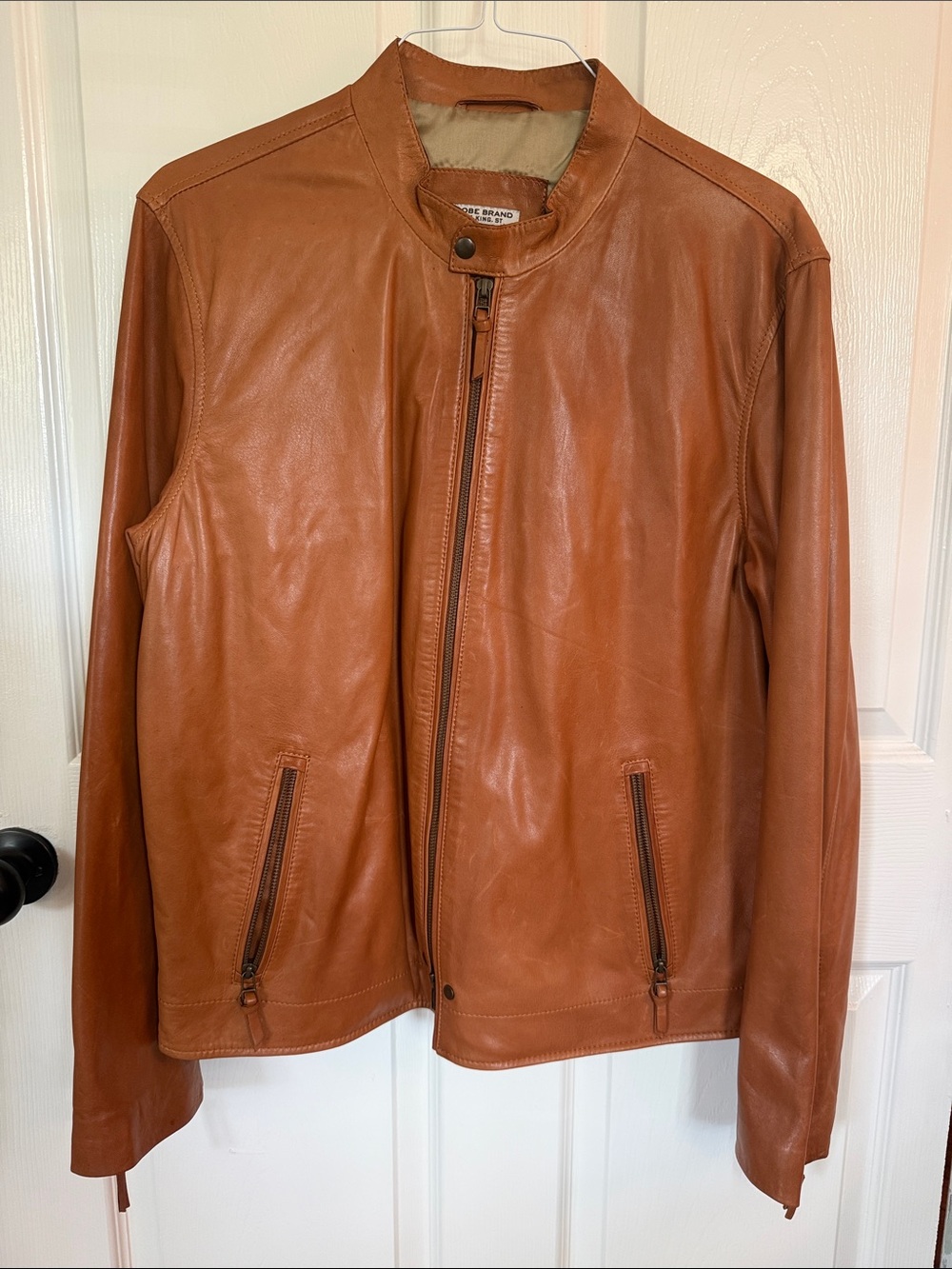 Men's Cognac Leather Bomber Jacket - Classic Zip-Front